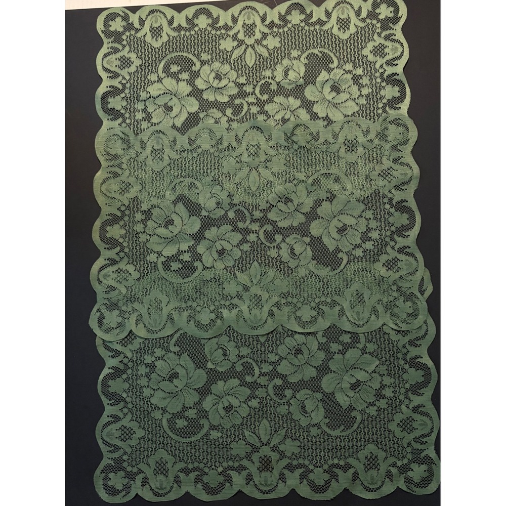 Set of 3 Sage Green Vintage Lace Placemats Floral Scalloped Doilies 12x18